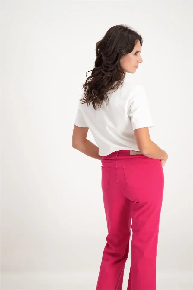 Signe nature T-shirt: Ecru / Fushia, Korte mouw ( Signe.1224 )