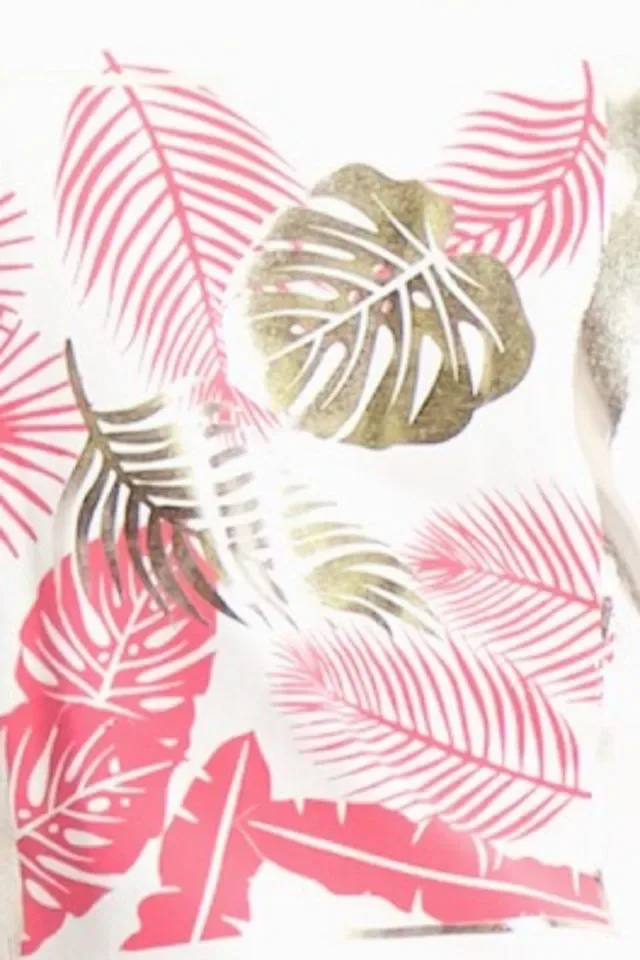 Signe nature T-shirt: Ecru / Fushia, Korte mouw ( Signe.1224 )