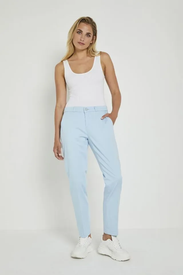 Para Mi broek Cate, Cigarette fit : Light blue elastiek in de lenden, Satin Cotton ( PARA.305 )