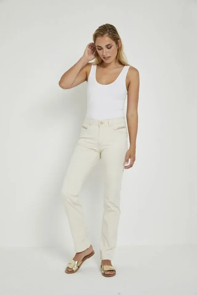 Para Mi broek Angie Fancy: Satin Cotton: Off White ( PARA.308 )