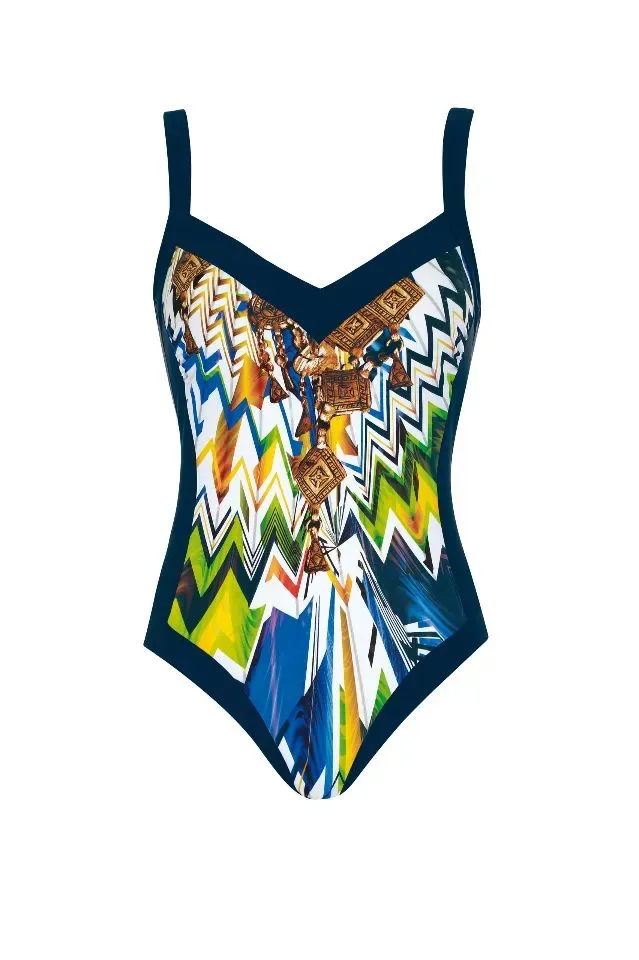 Sunflair Badpak: Donker blauw geprint. ( Sunf.160 )