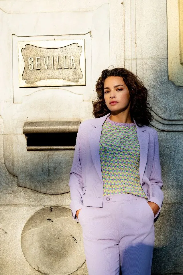 Esqualo Pull: Lila, lemoen, Korte mouw, jacquard brei ( ESQ.275 )
