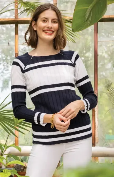 Kris Fashion Pull: Lange mouw, Donker blauw  / wit ( KRI.94 )