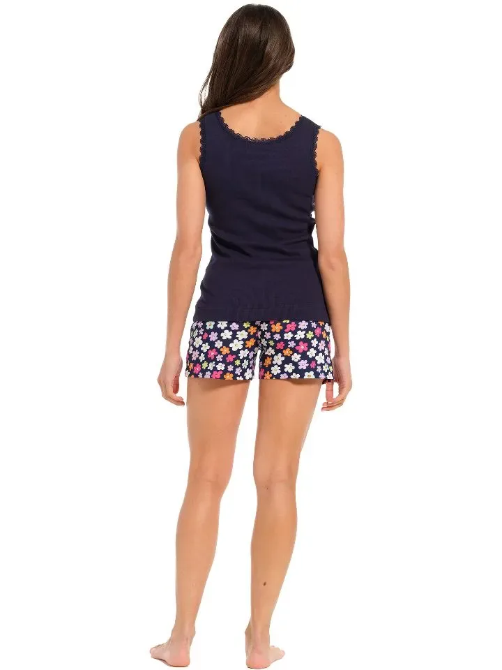Pastunette dames Pyjama: Top + short, donker blauw ( PAS.26 )