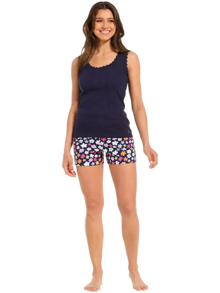 Pastunette dames Pyjama: Top + short, donker blauw ( PAS.26 )
