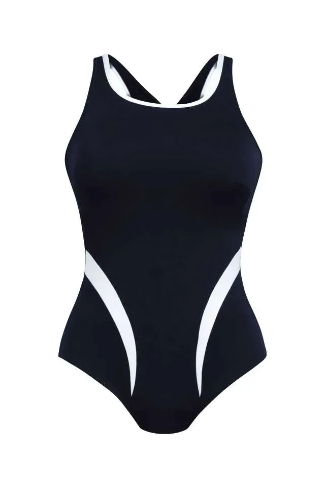 Anita Badpak: Marine blauw, gekruiste rug ( Prothese mogelijk ) ( ANI.320 )