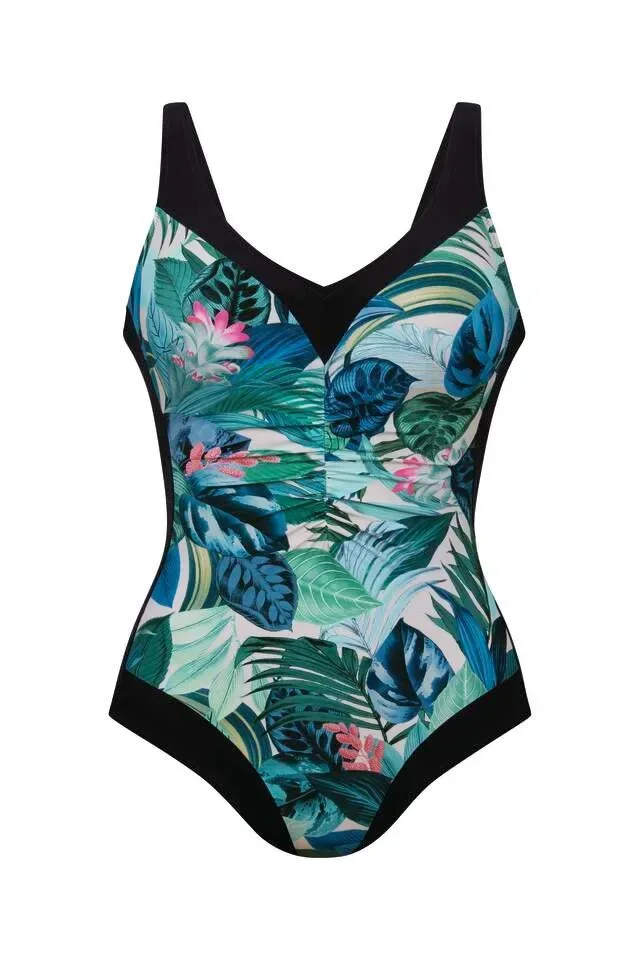 Anita Badpak: blauw, multicolor print, v hals ( ANI.322 )