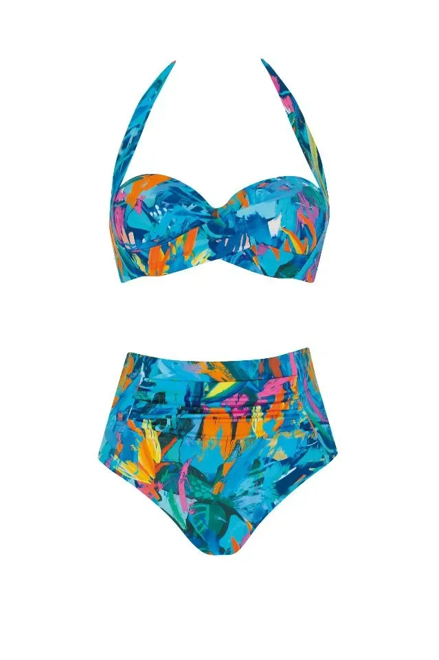Sunflair Bikini: Blauw geprint, Halter model, Hoge taille slip ( SUNF.166 )