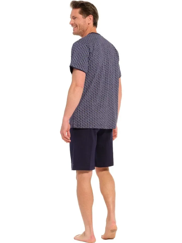 Pastunette heren pyjama: Blauw, ronde hals met pat en knopen  ( PAS.33 )