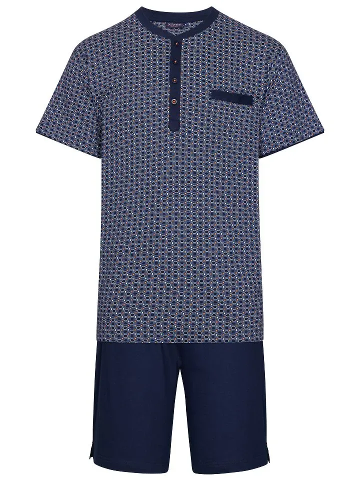 Pastunette heren pyjama: Blauw, ronde hals met pat en knopen  ( PAS.33 )