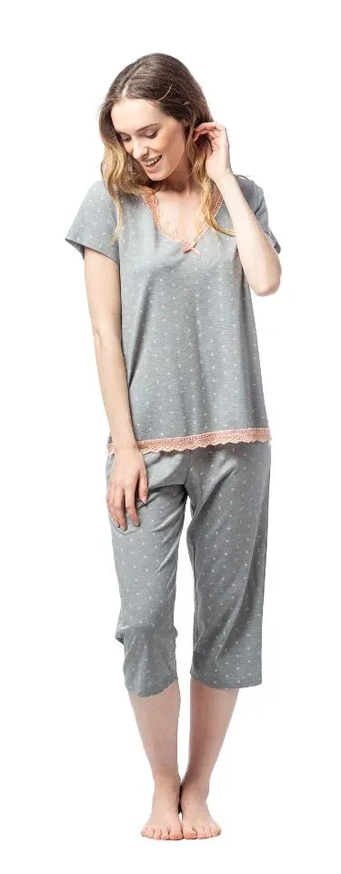 Egatex Pyjama: Grijs geprint, Korte mouw, 3/4 broek ( EGA.409 )