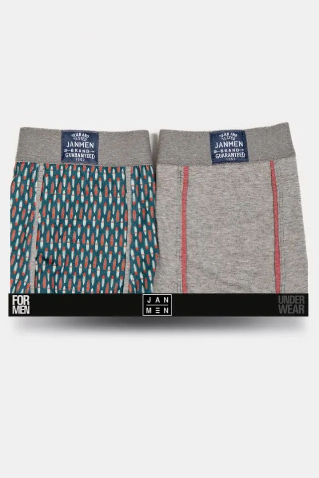 Janira Heren Boxer: Surf motief / effen, duopack ( JAN.247 )