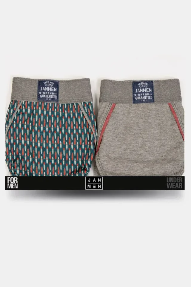Janira Heren Slip: Surf motief / effen, duopack ( JAN.247 )