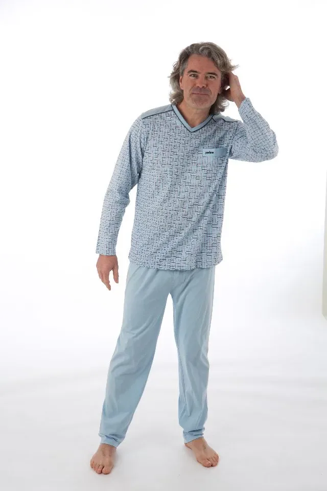 Perlina Heren Pyjama: Noud, Licht blauw, rechte broek ( LINA.49 )