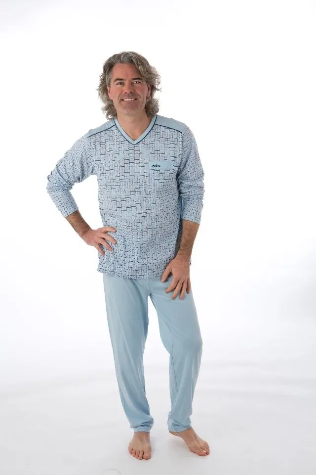 Perlina Heren Pyjama: Noud, Licht blauw, rechte broek ( LINA.49 )