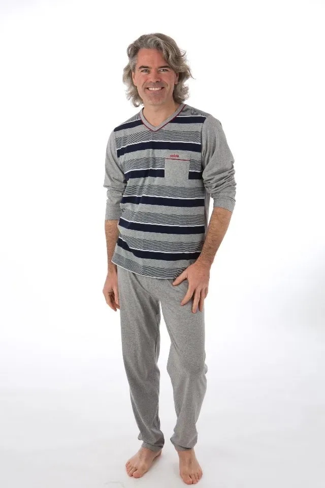 Perlina Heren Pyjama: Luiz, Grijs/blauw  gestreept ( LINA.51 )