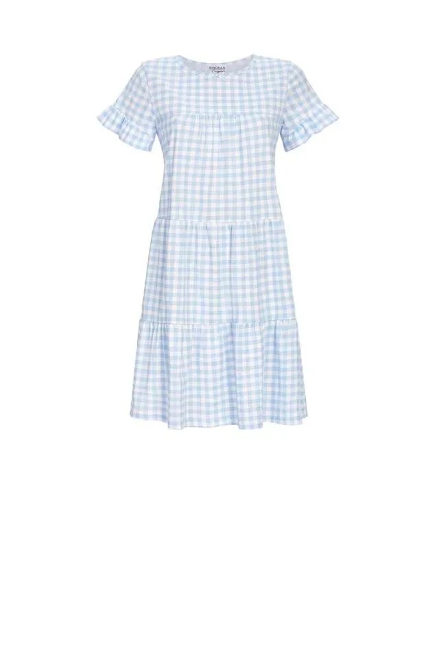 Ringella Nachthemd dames: Blauw / wit, gefronste boorden ( RIN.505 )