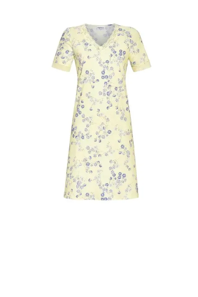 Ringella Dames nachthemd: Korte mouw, Geel geprint, Tencel ( RIN.509 )