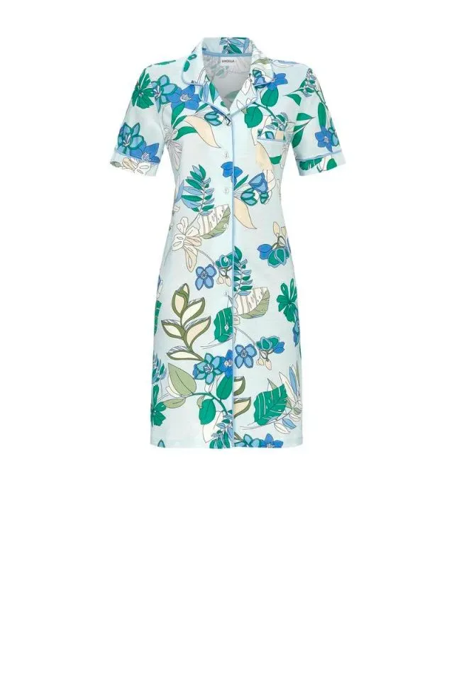 Ringella Dames nachthemd: Blauw geprint, Doorknoop model, Tencel ( RIN.508 )