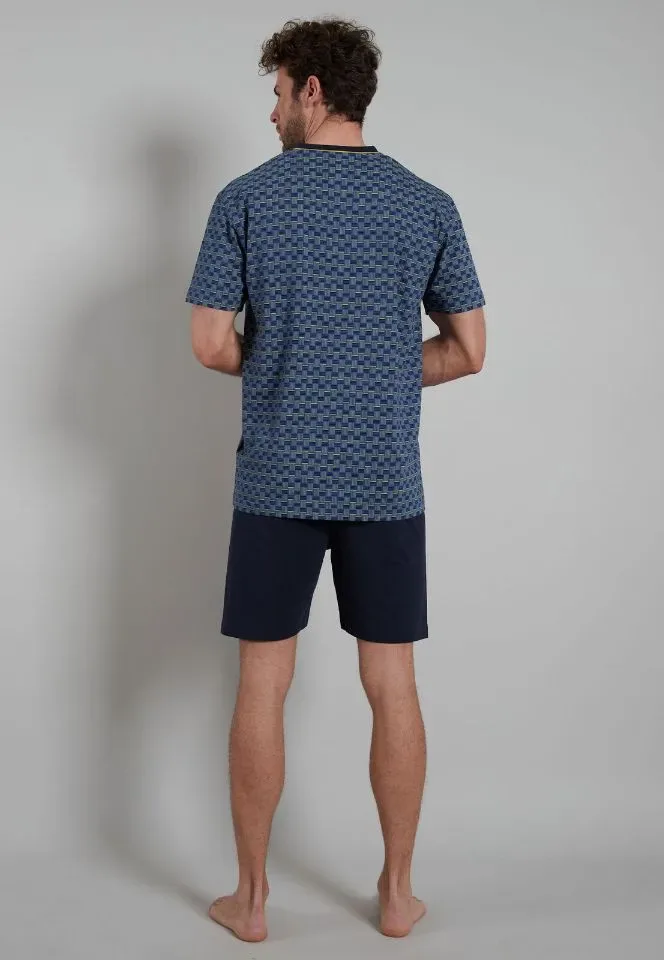 Gotzburg Pyjama Heren: Blauw, V hals, ( GOT.57 )
