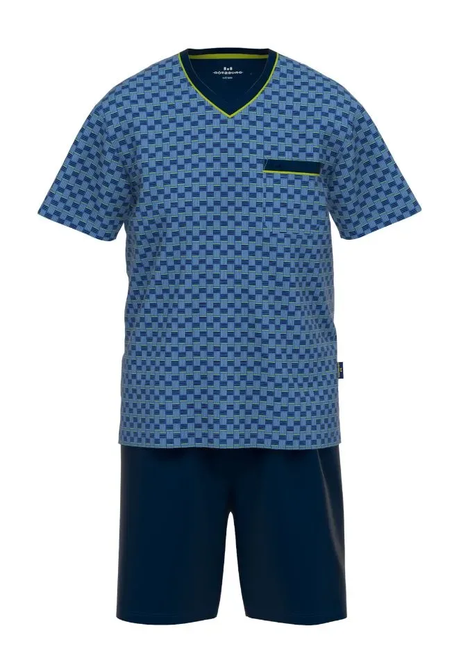 Gotzburg Pyjama Heren: Blauw, V hals, ( GOT.57 )