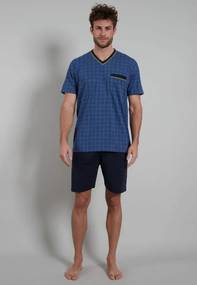 Gotzburg Pyjama Heren: Blauw, V hals ( GOT.59 )