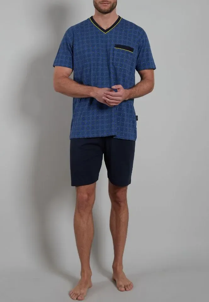 Gotzburg Pyjama Heren: Blauw, V hals ( GOT.59 )
