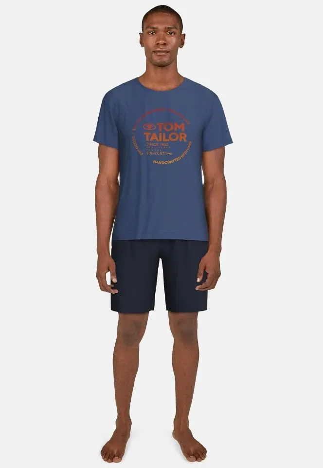 Tom Tailor Heren Pyjama: Blauw, korte mouw, short ( TOM.33 )