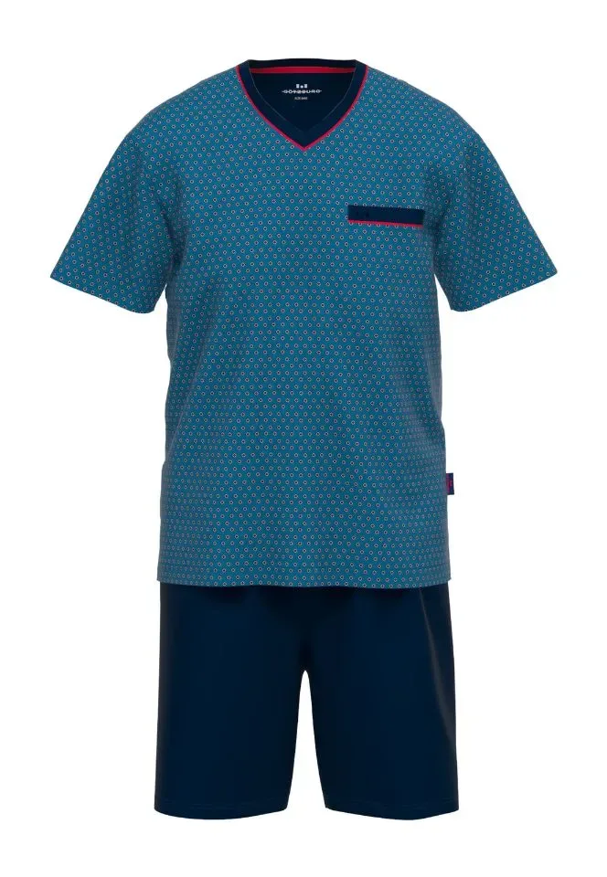 Gotzburg Heren Pyjama: Blauw, korte mouw, short ( GOT.63 )