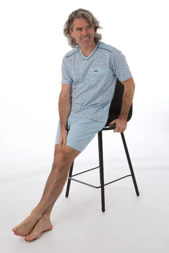 Perlina Heren Pyjama: Noud, Licht Blauw, ( LINA.56 )