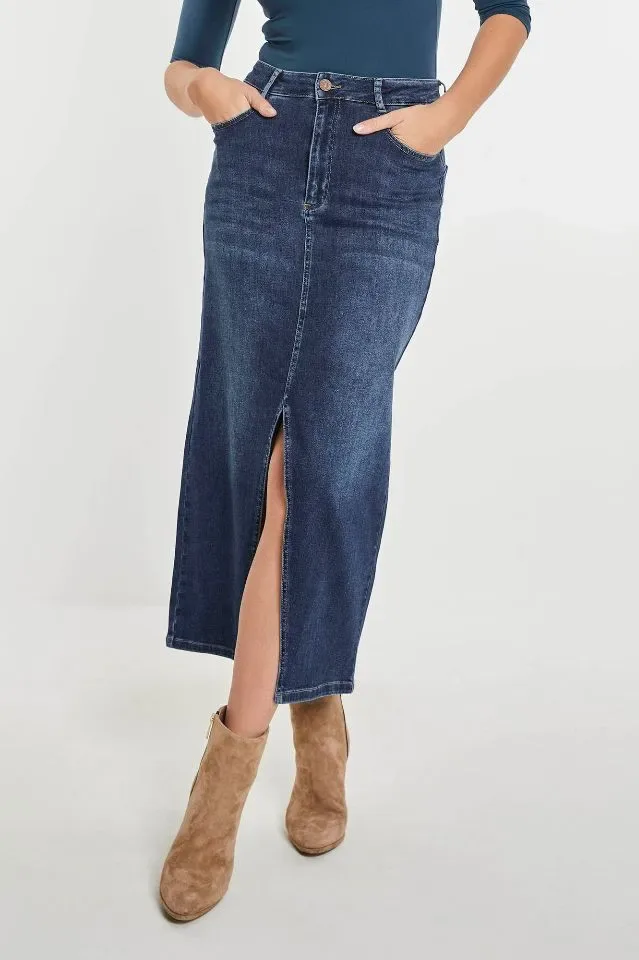 Para Mi Jeans Rok: Jealey, Dark Used, met split vooraan ( PARA.324 )