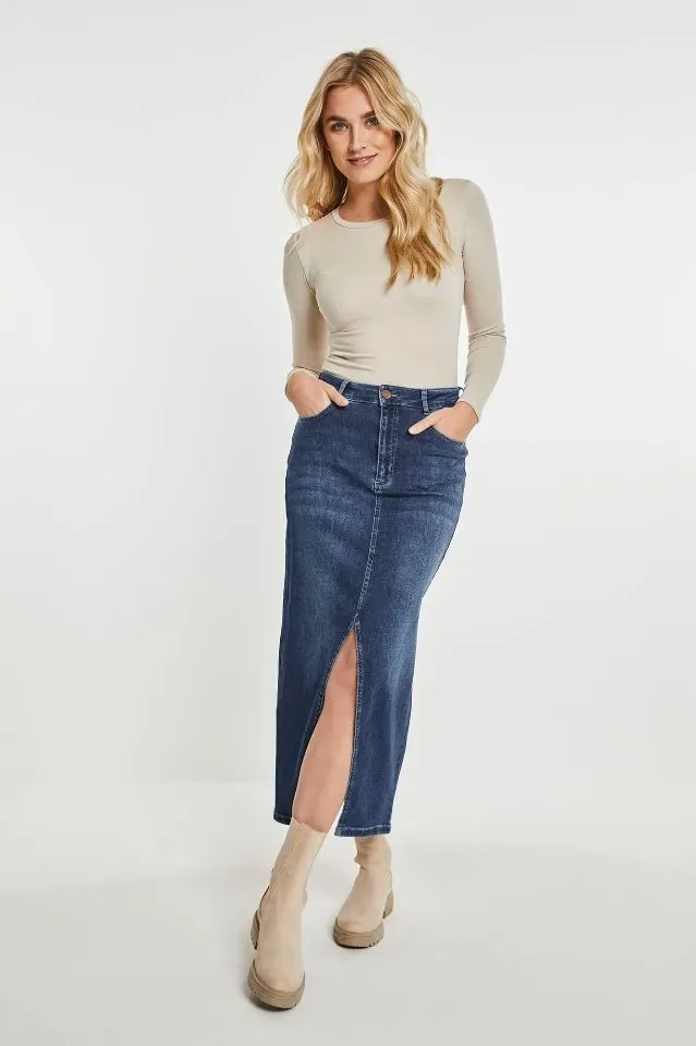 Para Mi Jeans Rok: Jealey, Dark Used, met split vooraan ( PARA.324 )
