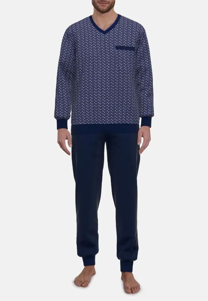 Gotzburg Heren Pyjama: Blauw, V hals, lange mouwen ( CEC.21 )