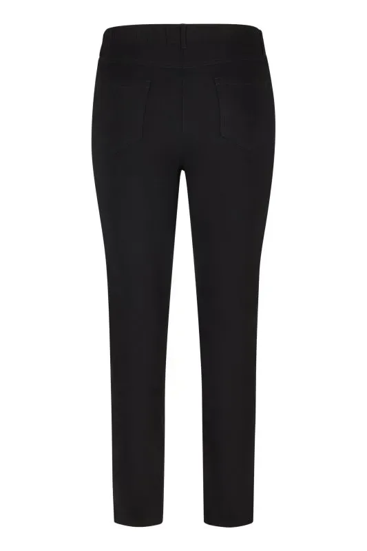 KJ Brand Dames Broek: Jenny, Elastiek in de lenden, Zwart ( BRA.311 )
