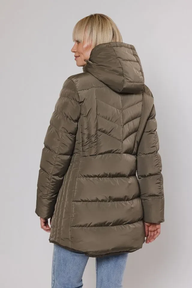 Rino & Pelle Winter jas: Nusa, Hunter ( Kaki ), met afneembare kap ( RINO.64 )