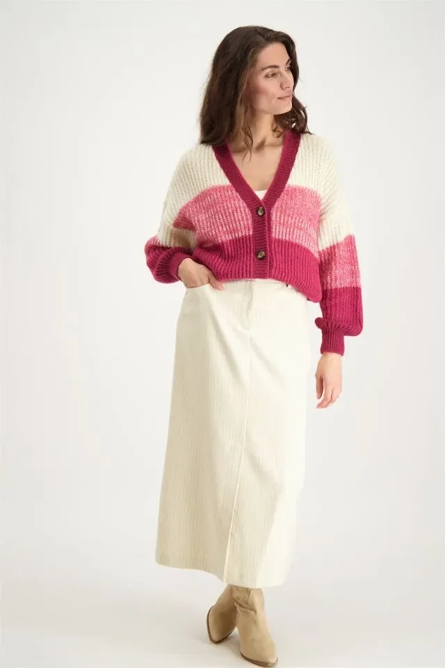 Signe Nature Cardigan met knopen: Ecru / Magenta ( Signe.1246 )