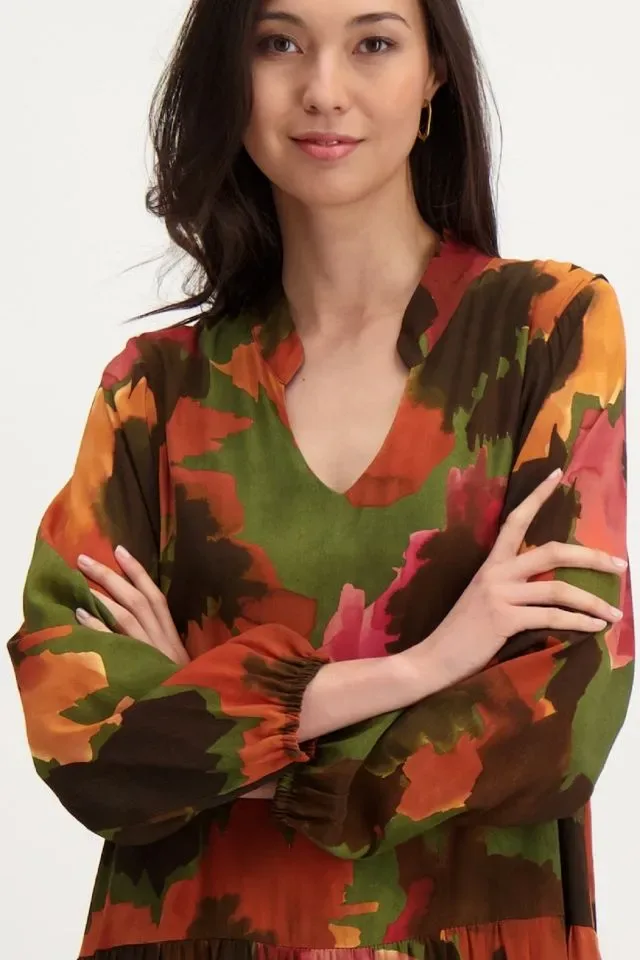 Signe Nature Kleed: Groen / oranje, bedrukt ( Signe .1252 )