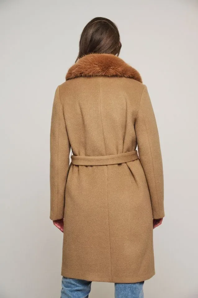 Rino & pelle Mantel: Meya, afneembare bonten col, Camel ( RINO.72 )