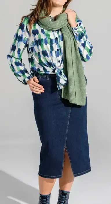 KJ Brand Rok: Jeansrok, met split, elastiek en knoop ( BRA.314 )