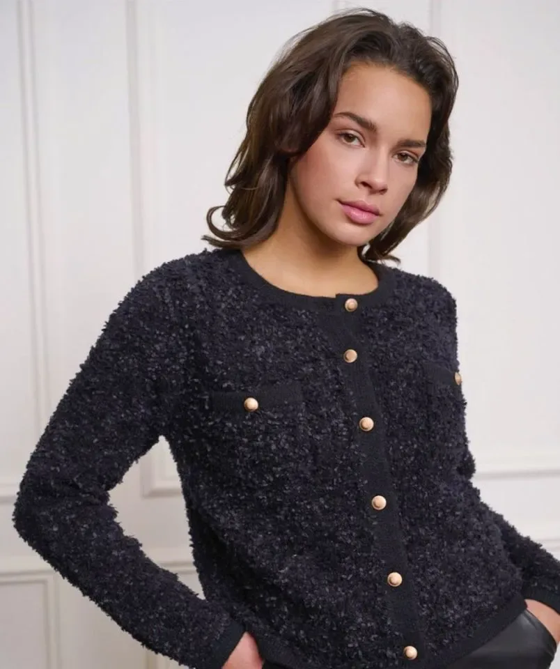 Esqualo zwarte gilet met knopen: harige stof ( ESQ.282 )