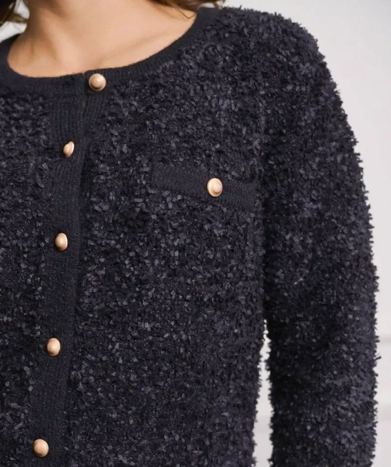 Esqualo zwarte gilet met knopen: harige stof ( ESQ.282 )