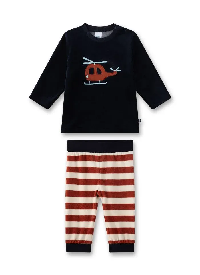 Sanetta Pyjama Jongens: Velours, helikopter, Donker blauw ( SAN.130 )