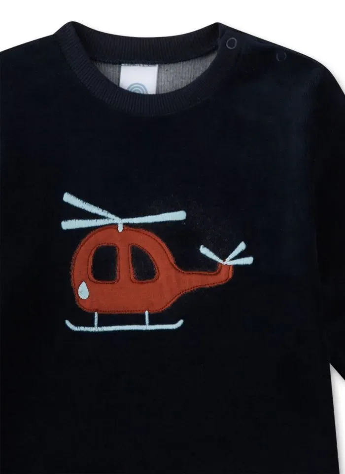 Sanetta Pyjama Jongens: Velours, helikopter, Donker blauw ( SAN.130 )