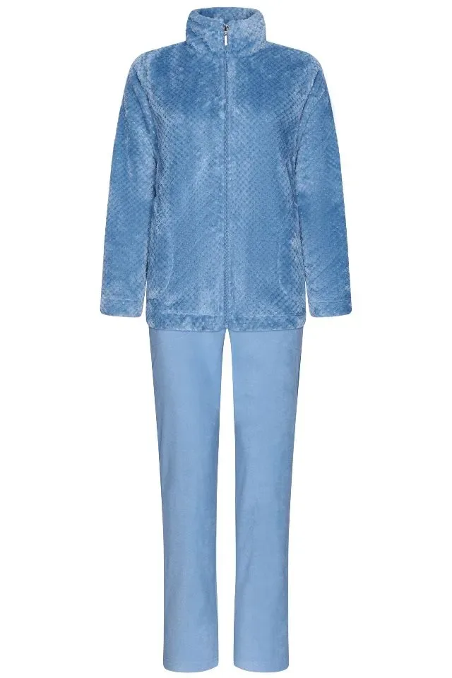 Pastunette homewear Dames: Blauw met rits, Velours ( PAS.49 )