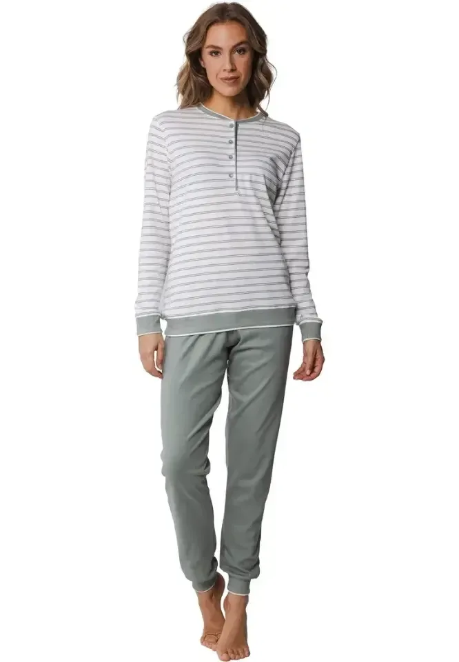 Pastunette pyjama dames: gestreept groen, interlock ( PAS.53 )