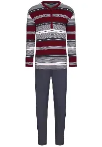 Heren Pyjama bordeau gestreept  Interlock pyjama  Ronde hals met pat en knopen ( PAS.60 )