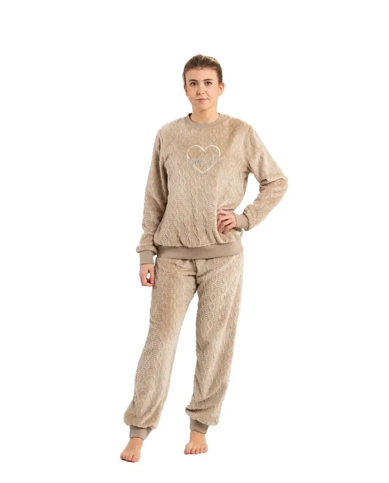 Egatex Dames Pyjama: Super warm, Beige, Sweet love ( EGA.427 )
