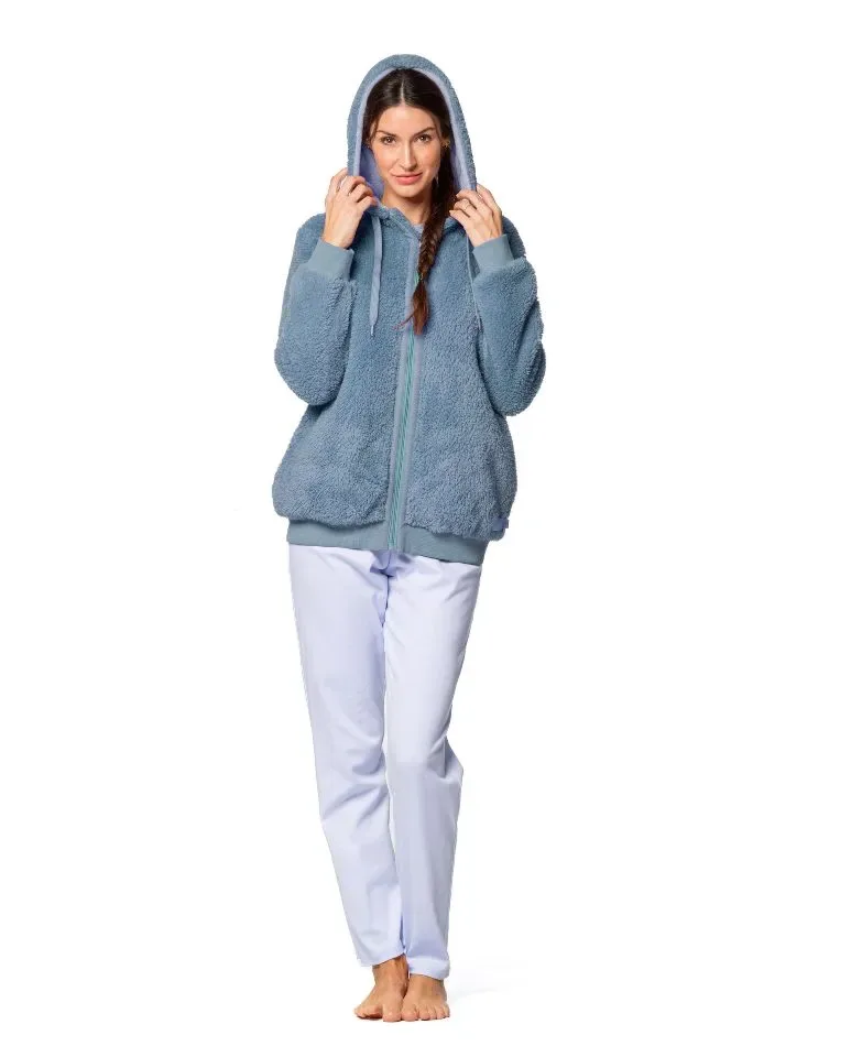 Egatex dameskamerjas met rits: Blauw, met kap ( EGA.425 )