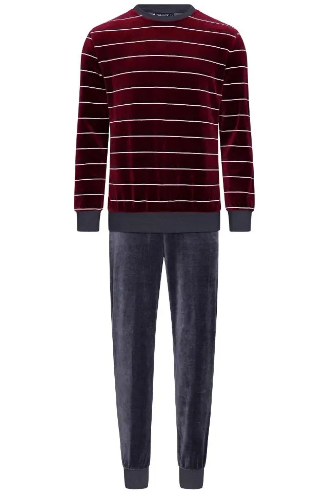 Pastunette Heren Pyjama: Velours, Bordeau ( PAS.67 )