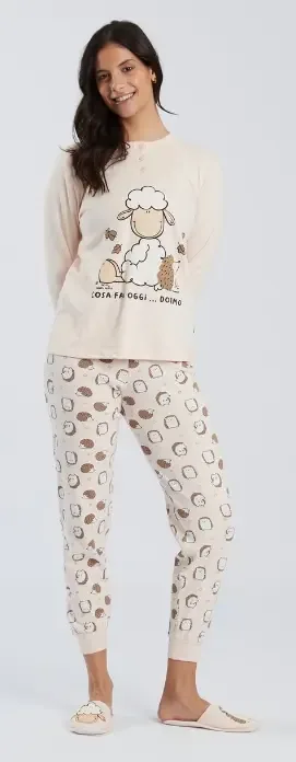 Happy People Pyjama Dames: Egels, Ecru, Interlock  ( HAP.126 )